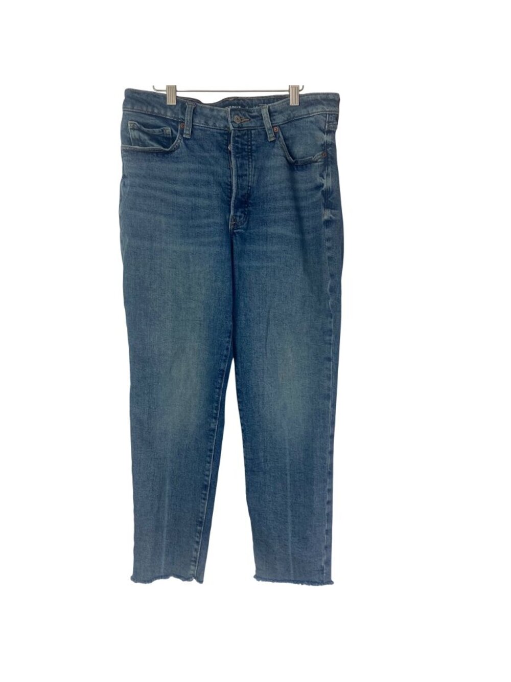 Old Navy High Rise OG Straight Leg Jeans Womens 12 Raw Hem Button Fly
